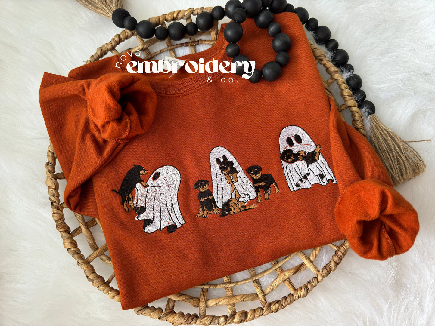 Halloween Ghost Sweatshirt, Ghost Rottweiler Sweater, Dog Lover Gift, Womens Halloween Sweater, Dog Halloween Sweater, Spooky Season Sweater